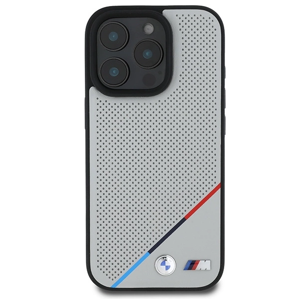 BMW M Perforated Tricolor Line MagSafe Case for iPhone 16 Pro - Grayeng