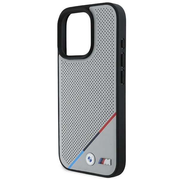 BMW M Perforated Tricolor Line MagSafe Case for iPhone 16 Pro - Grayeng