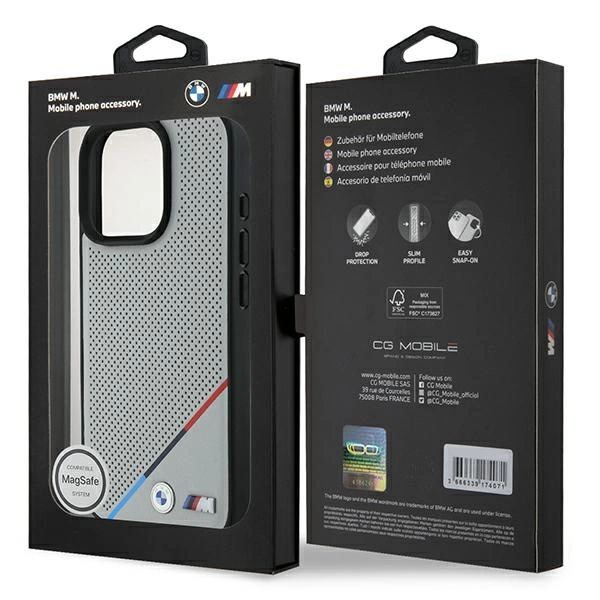 BMW M Perforated Tricolor Line MagSafe Case for iPhone 16 Pro - Grayeng