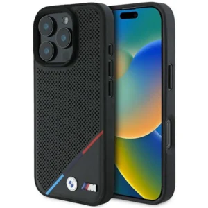 BMW M Perforated Tricolor Line MagSafe Case for iPhone 16 Pro - Blackeng