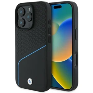 BMW Signature Leather Textured & Line MagSafe iPhone 16 Pro Case - Blackeng