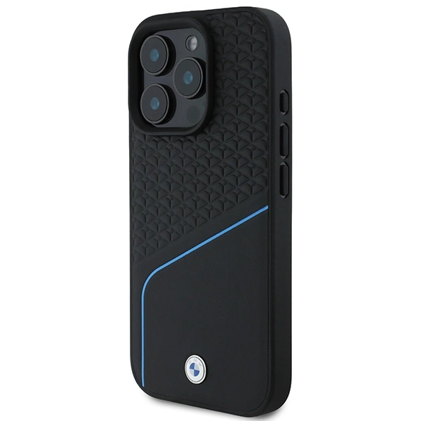 BMW Signature Leather Textured & Line MagSafe iPhone 16 Pro Case - Blackeng