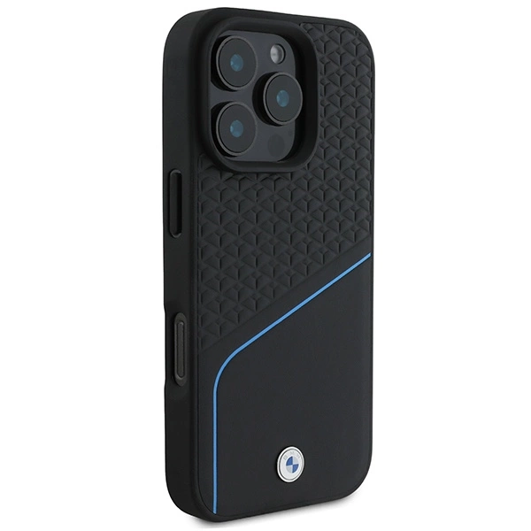 BMW Signature Leather Textured & Line MagSafe iPhone 16 Pro Case - Blackeng