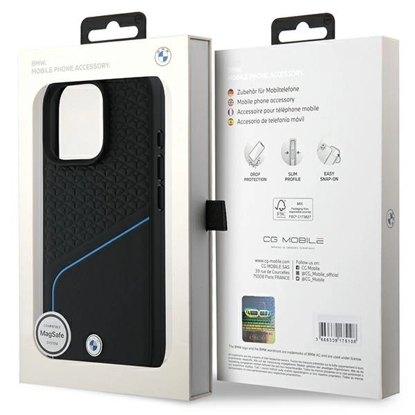 BMW Signature Leather Textured & Line MagSafe iPhone 16 Pro Case - Blackeng