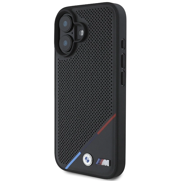 BMW M Perforated Tricolor Line MagSafe Case for iPhone 16 Plus - Blackeng