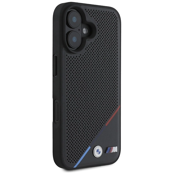 BMW M Perforated Tricolor Line MagSafe Case for iPhone 16 Plus - Blackeng