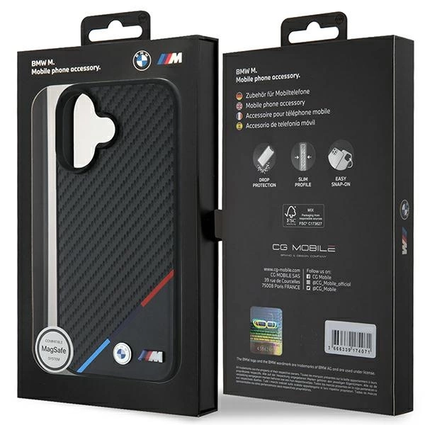 BMW M Carbon Tricolor Line MagSafe iPhone 16 Case - Blackeng