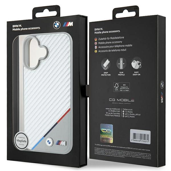 BMW M Carbon Tricolor Line MagSafe iPhone 16 Case - Grayeng