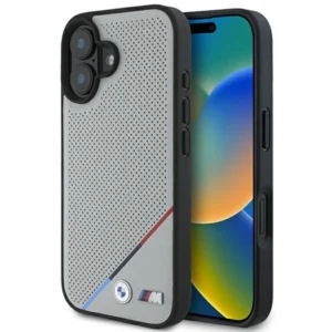BMW M Perforated Tricolor Line MagSafe iPhone 16 Case - Grayeng