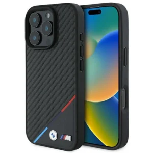 BMW M Carbon Tricolor Line MagSafe Case for iPhone 16 Pro Max - Blackeng