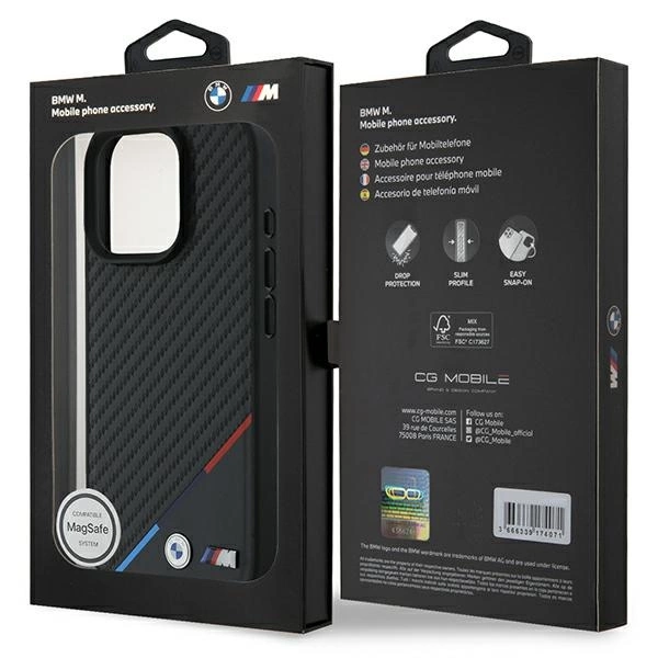 BMW M Carbon Tricolor Line MagSafe Case for iPhone 16 Pro Max - Blackeng