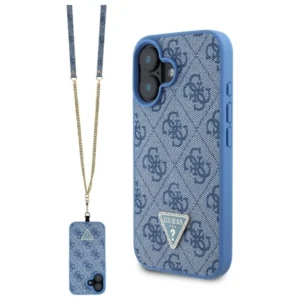 Guess Leather Metal Logo Strass Crossbody Case for iPhone 16 - Blueeng