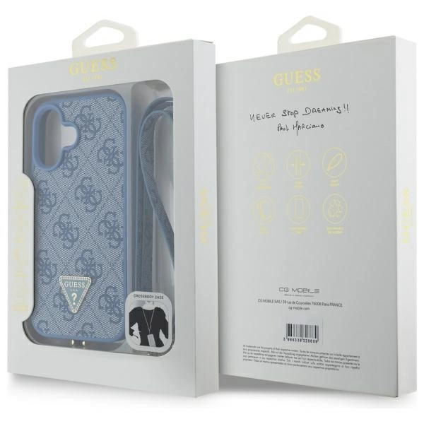 Guess Leather Metal Logo Strass Crossbody Case for iPhone 16 - Blueeng