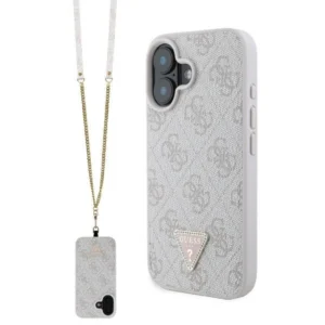Guess Leather Metal Logo Strass Crossbody Case for iPhone 16 - Pinkeng
