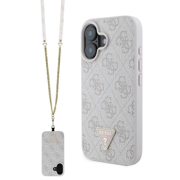 Guess Leather Metal Logo Strass Crossbody Case for iPhone 16 - Pinkeng