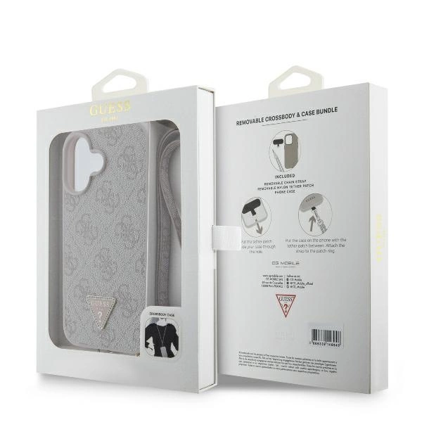 Guess Leather Metal Logo Strass Crossbody Case for iPhone 16 - Pinkeng
