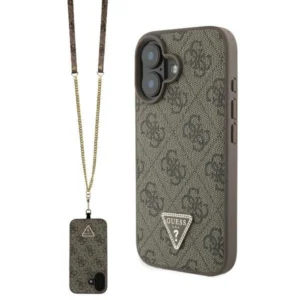 Guess Leather Metal Logo Strass Crossbody Case for iPhone 16 - Browneng