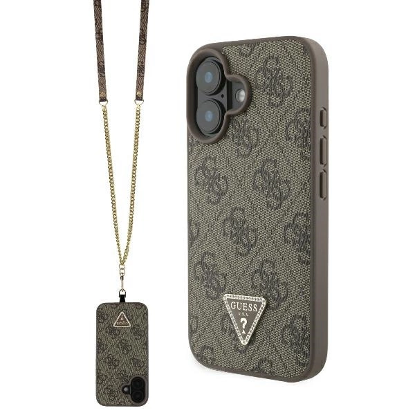 Guess Leather Metal Logo Strass Crossbody Case for iPhone 16 - Browneng