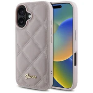 Guess Quilted Metal Logo iPhone 16 Case - Pinkeng