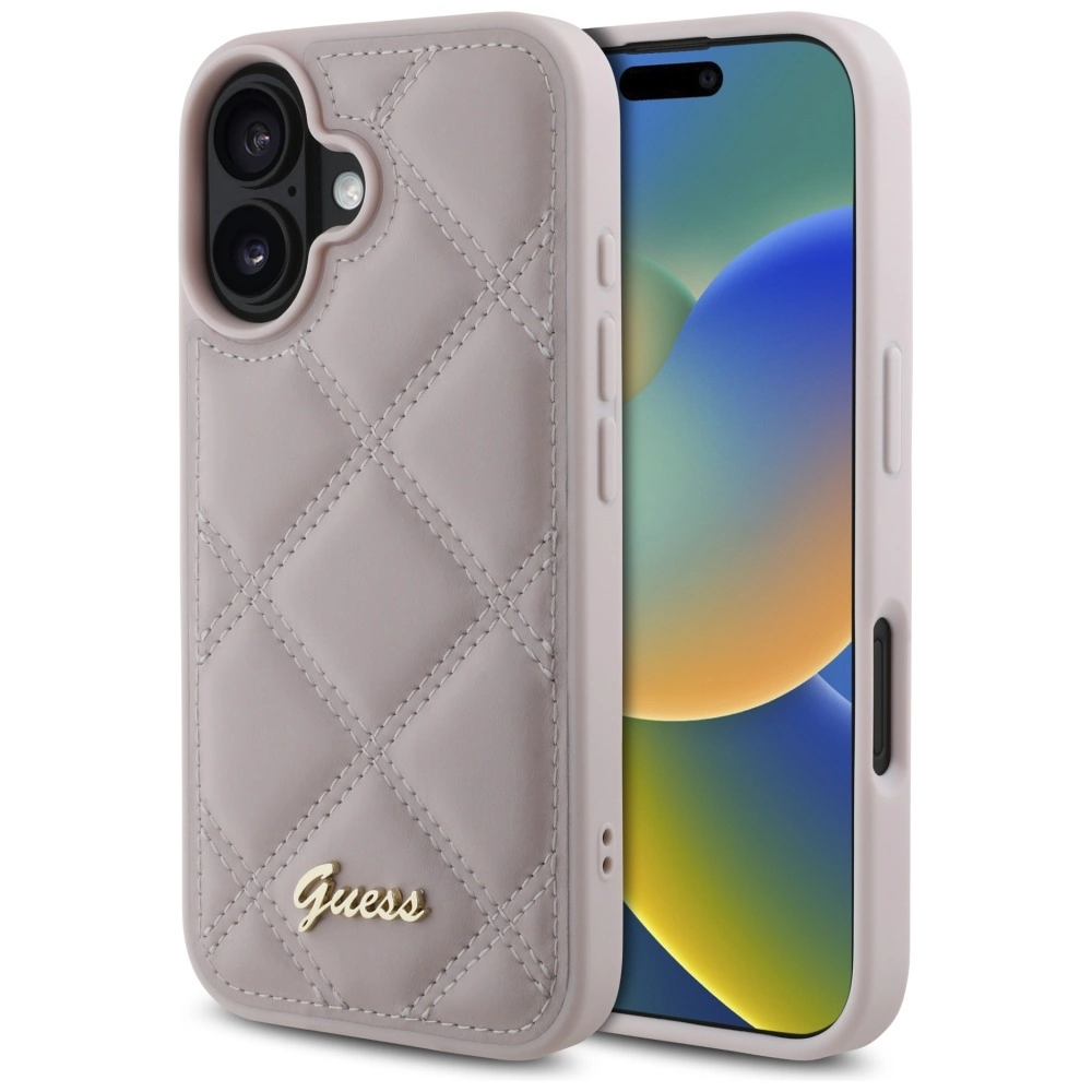 Guess Quilted Metal Logo iPhone 16 Case - Pinkeng