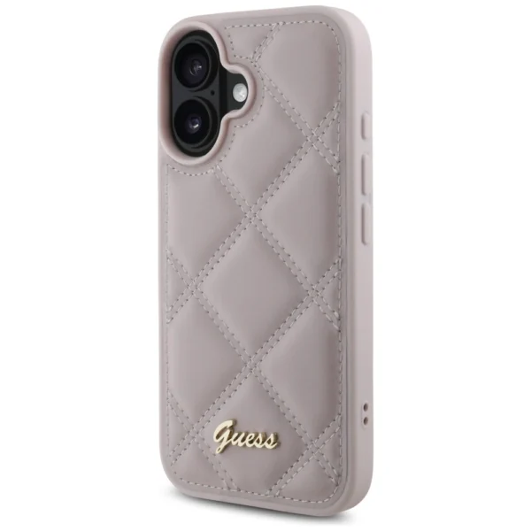Guess Quilted Metal Logo iPhone 16 Case - Pinkeng