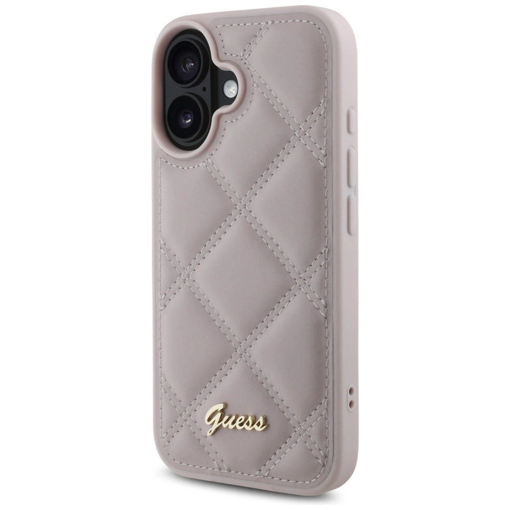 Guess Quilted Metal Logo iPhone 16 Case - Pinkeng