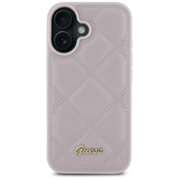 Guess Quilted Metal Logo iPhone 16 Case - Pinkeng