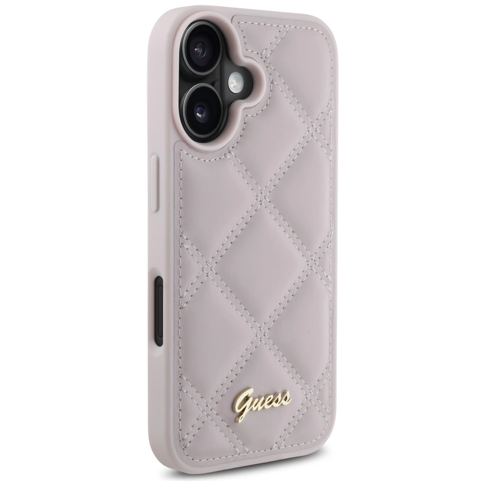 Guess Quilted Metal Logo iPhone 16 Case - Pinkeng