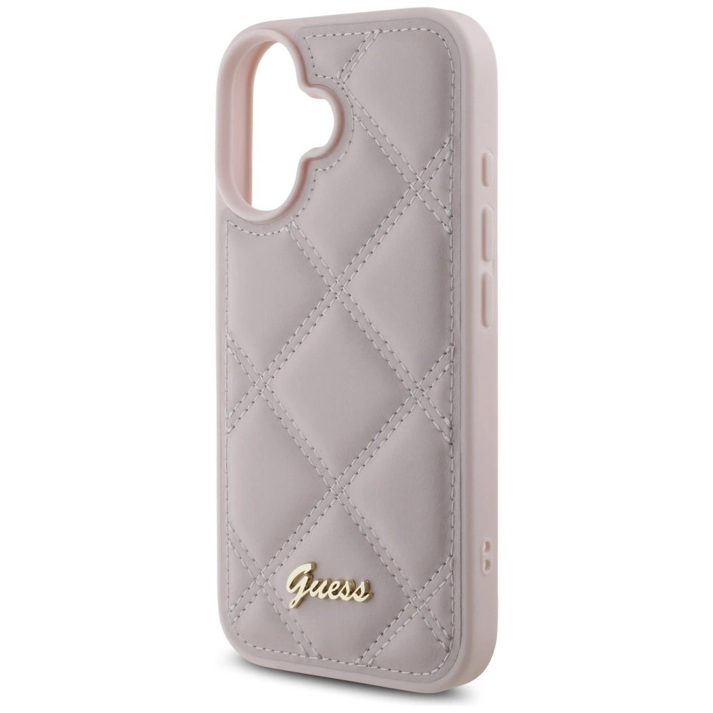 Guess Quilted Metal Logo iPhone 16 Case - Pinkeng