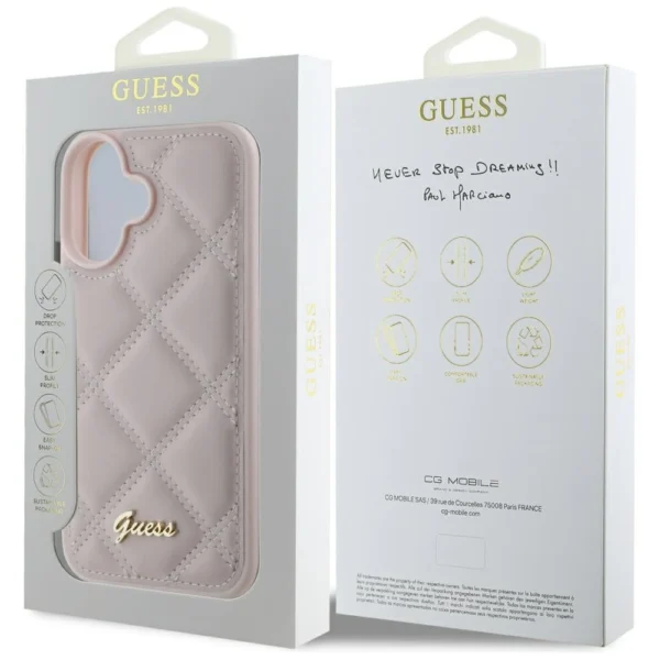Guess Quilted Metal Logo iPhone 16 Case - Pinkeng