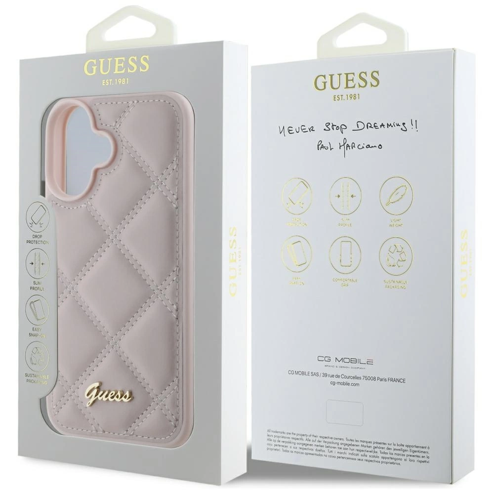 Guess Quilted Metal Logo iPhone 16 Case - Pinkeng
