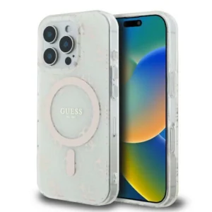 Guess IML 4G Background MagSafe iPhone 16 Pro Case - Whiteeng