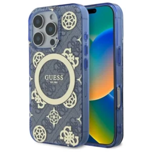 Guess IML Peony On 4G Background MagSafe Case for iPhone 16 Pro - Blueeng