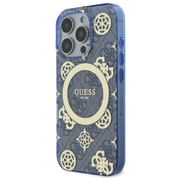 Guess IML Peony On 4G Background MagSafe Case for iPhone 16 Pro - Blueeng
