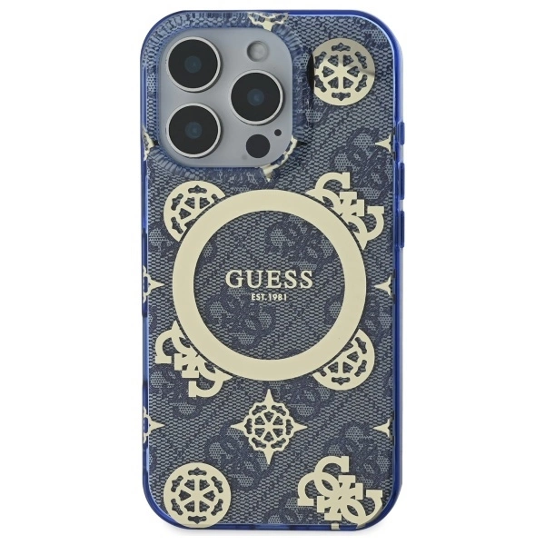 Guess IML Peony On 4G Background MagSafe Case for iPhone 16 Pro - Blueeng