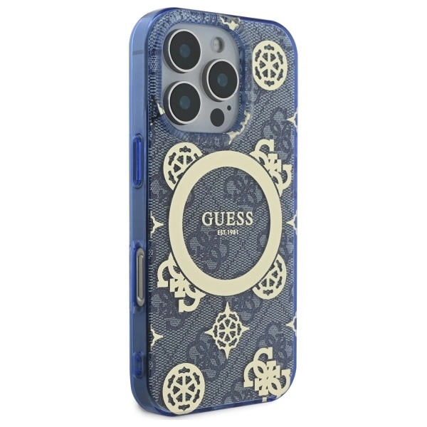 Guess IML Peony On 4G Background MagSafe Case for iPhone 16 Pro - Blueeng