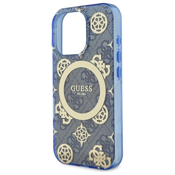 Guess IML Peony On 4G Background MagSafe Case for iPhone 16 Pro - Blueeng