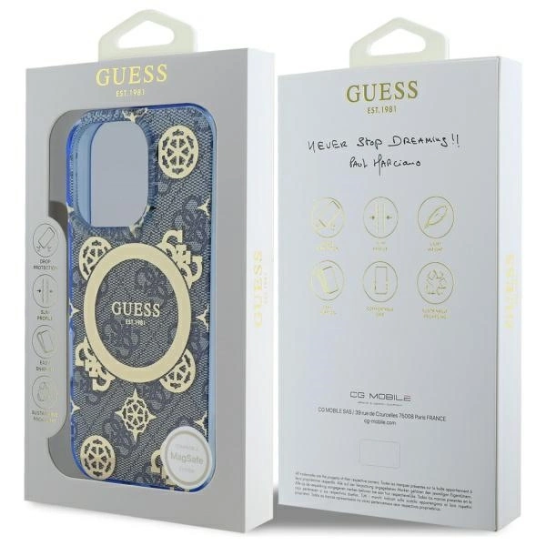 Guess IML Peony On 4G Background MagSafe Case for iPhone 16 Pro - Blueeng