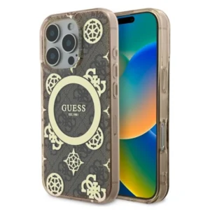 Guess IML Peony On 4G Background MagSafe Case for iPhone 16 Pro - Browneng