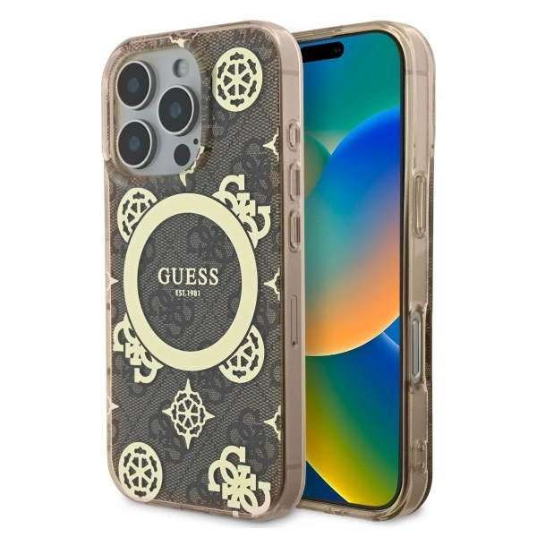 Guess IML Peony On 4G Background MagSafe Case for iPhone 16 Pro - Browneng