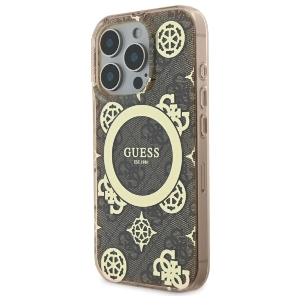 Guess IML Peony On 4G Background MagSafe Case for iPhone 16 Pro - Browneng
