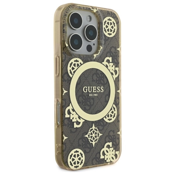 Guess IML Peony On 4G Background MagSafe Case for iPhone 16 Pro - Browneng