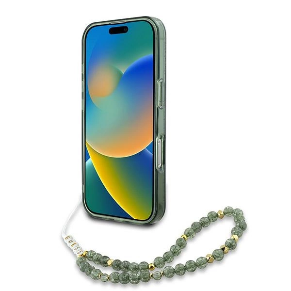 Guess IML Flowers Allover Electro With Pearl Strap MagSafe case for iPhone 16 Pro - greeneng
