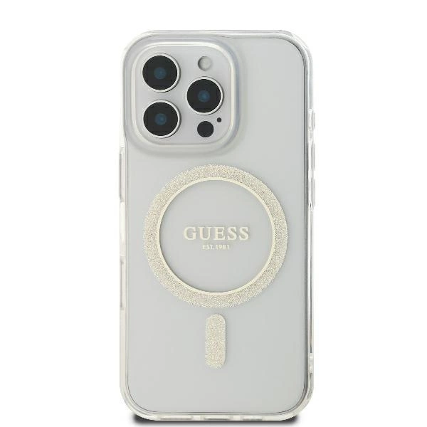 Guess GUHMP16LHFGERET iPhone 16 Pro 6.3" transparent hardcase IML Glitter Circle MagSafeeng