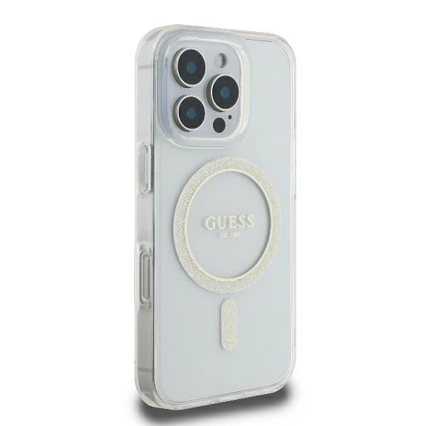 Guess GUHMP16LHFGERET iPhone 16 Pro 6.3" transparent hardcase IML Glitter Circle MagSafeeng