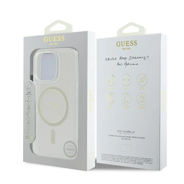 Guess GUHMP16LHFGERET iPhone 16 Pro 6.3" transparent hardcase IML Glitter Circle MagSafeeng