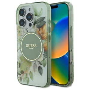 Guess IML Flower & Tonal Circle MagSafe case for iPhone 16 Pro - greeneng