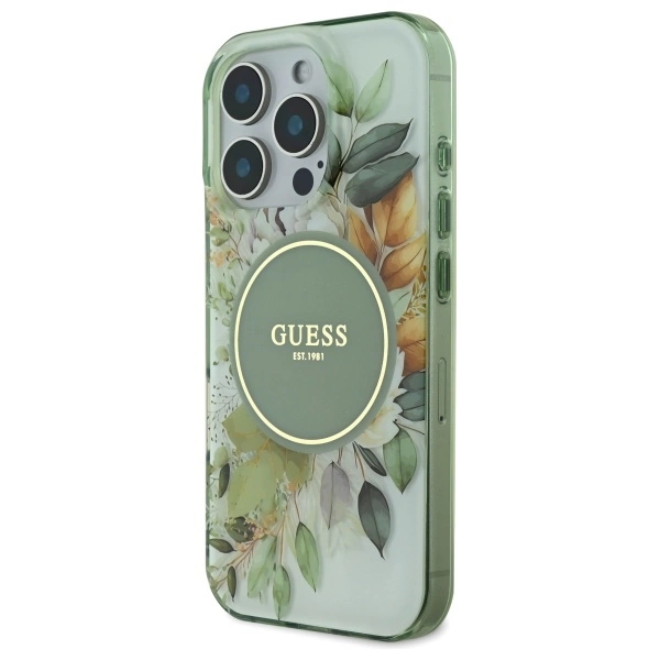 Guess IML Flower & Tonal Circle MagSafe case for iPhone 16 Pro - greeneng
