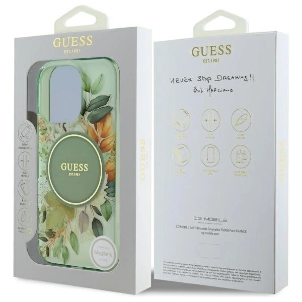 Guess IML Flower & Tonal Circle MagSafe case for iPhone 16 Pro - greeneng