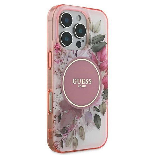 Guess IML Flower & Tonal Circle MagSafe iPhone 16 Pro Case - Pinkeng